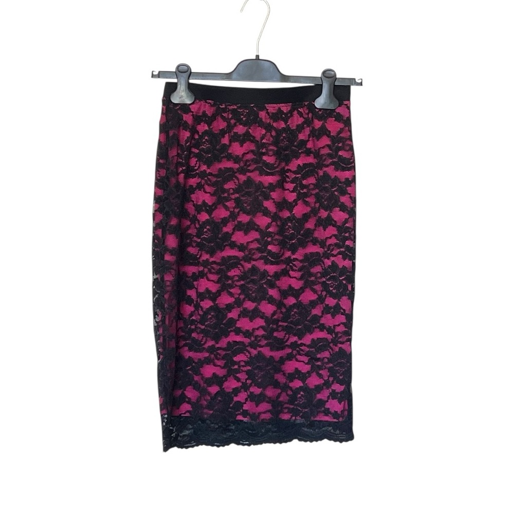 Nicole by Nicole Miller Black and Pink Lace Pencil Skirt